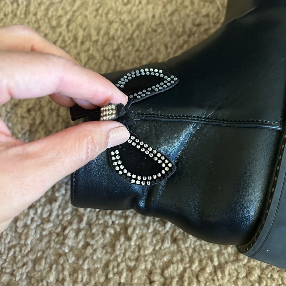 Tahari | Black Ankle Boots with Rhinestone Bow - Picture 6 of 8